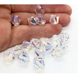 50 abalorio de vidrio bicónicas de 6 mm, compatible con cristales Swarovski 5301/5328, Transparente AB, 50