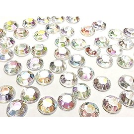 CraftbuddyUS 50pcs Acrylic 10mm Flatback Faceted AB Clear Round DIiamante Rhinestone Crystal Gems