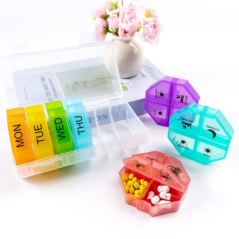 Weekly Pill Organizer 4 Time a Day，Pill Dispensers， Pill Box