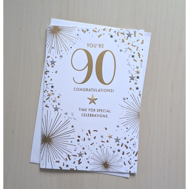 Age 90 Birthday Card - Mens Male Script 90th- Size: