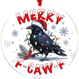 Funny Christmas Ornaments, F-Caw-F Chicken Ornaments, Funny White Elephant Gag Gifts, Unique for Chickens Lovers, Adults, Women, Farmhouse Xmas Hanging Decorations (Crow)