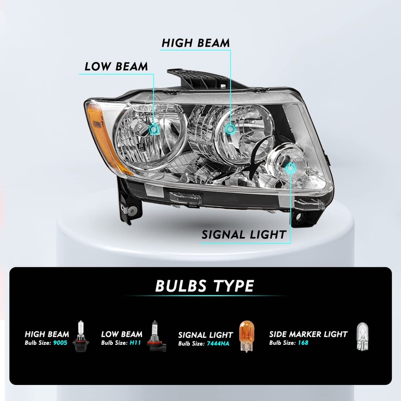 TUSDAR Halogen Headlight Assembly Set for 2011-2013 Jeep Grand Cherokee/