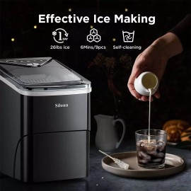Silonn Ice Maker Countertop, 9 Cubes Ready in 6 Mins, 26lbs in 24Hrs, Self-Cl...