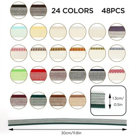 48pcs Book Binding Headbands,11.8x0.5inch Book Headband,Cotton Book Headband,Book Binding Cloth Set for Beginners Book Binding Decoration (24 Colors)