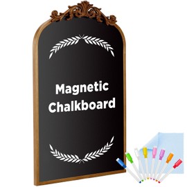 Trandraft 19 x 31 Inch Arch Chalkboard Gold Framed Vintage Magnetic Chalkboard Magnetic Wall Chalkboard Wedding Seating Chart Board with 8 Liquid Chalk Markers and Wipe Cloth for Home Kitchen Bar