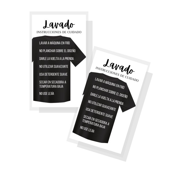Spanish T-Shirt Custom Vinyl Decal Sublimation Washing Instructions Card| 50