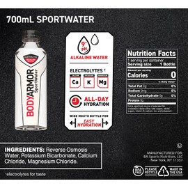 BODYARMOR SportWater Alkaline Water, Superior Hydration, High Alkaline Water pH 9+, Electrolytes, Perfect for your Active Lifestyle, 700mL (Pack of 24)