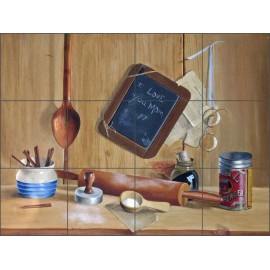 Artwork On Tile Ceramic Tile Mural Backsplash Forget Chef Kitchen Utensil  Rolling Pin VFA022 - 21.25" x 17" - 4.25" tiles