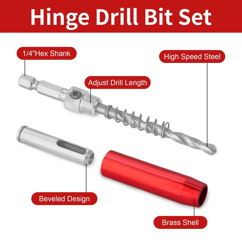 17 Pcs Hinge Drill Bit Set, 8 Pcs HSS Self