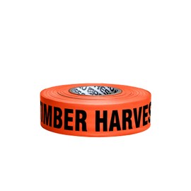 Presco Printed Roll Flagging Tape: 1-1/2 in. x 50 yds. (Neon Orange with Black "TIMBER HARVEST BOUNDARY" printing)