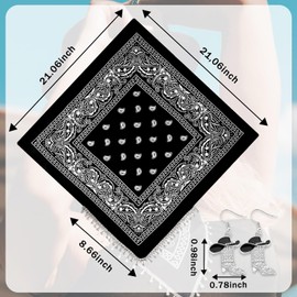 JIANGLAI Fringe Rhinestone Bandana with Rhinestone Cowgirl Boots Earrings, Disco Bachelorette Tassel Kerchief (Black)
