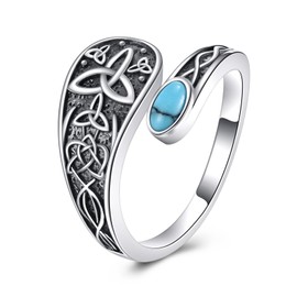 POPLYKE Spoon Ring for Women, 925 Sterling Silver, Oxidized Vintage Rings, Adjustable Size, Inspirational Jewellery for Women, Turquoise, Turquoise
