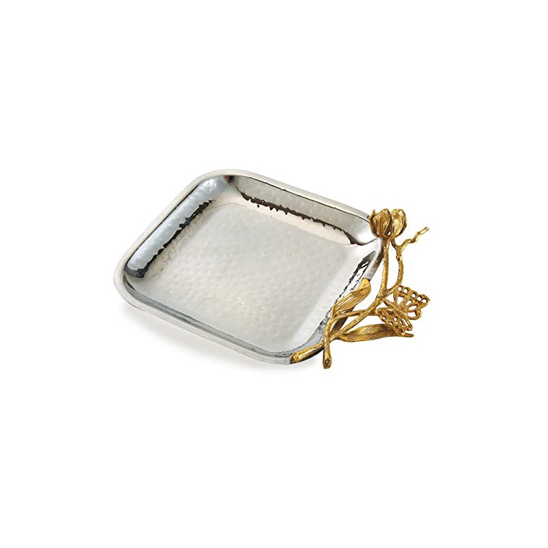Elegance Butterfly Square Tray, 6.5", Silver/Gold