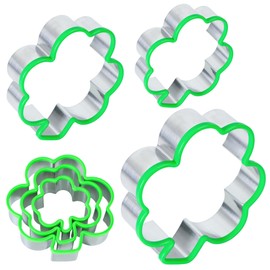 Tugaizi St. Patrick's Day Shamrock Shaped Cookie Cutter Set Irish Festival Stainless Steel Cookie Cutter Set for Pressing Cookies, Breads, Fruits and Sandwiches, Set of 3 (Shamrock)