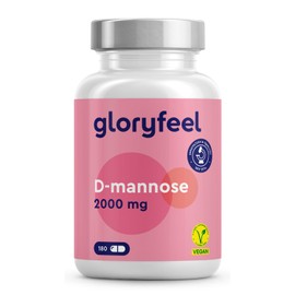 gloryfeel D-Mannose High Dose - 2000 mg Pure D Mannose per Daily Serving - 180 Capsules from Vegetable Origin - 100% Vegan, Laboratory Tested and Made in Germany without Additives