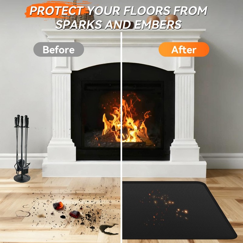 rumlick Fireplace Mat - 24"x42" Double-Sided Fireproof Waterpoof Hearth Rugs,