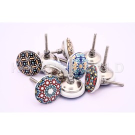 KNOBSWORLD 10 x Mix Vintage Look Flower Ceramic Knobs Door Handle Cabinet Drawer Cupboard Pull Xfer (New Mandala xfer)
