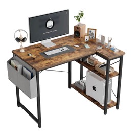 Grandder L Shaped Computer Desk with Reversible Shelves, 40 Inch Small Corner Desk with Storage Bag, Gaming Desk Computer Table Study Writing Desk for Home Office Small Space, Rustic Brown