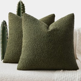 ANRODUO Pack of 2 Textured Boucle Throw Pillow Covers Soft Moss Green Decorative Accent Solid Pillow Cases Cozy Modern Couch Cushion Case for Chair Sofa Bedroom Living Room Home Decor, 18 x 18 Inch