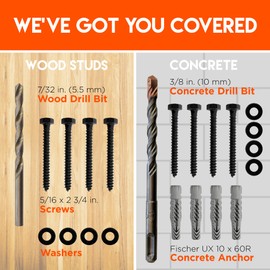 Lag Bolt Kit for Mounting A TV Into Wood Or Concrete - Includes Heavy Duty Bolts, Fischer Concrete Anchors and 2 Drill Bits