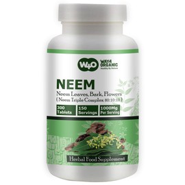 WAY 4 ORGANIC W4O Neem Triple Complex - High-Potency Azadirachta Indica Tablets, Neem Leaves, Bark, Flowers in Ratio (80:10:10) - 300 Tablets, 150 Serving, 1000 Mg (1 Pack)