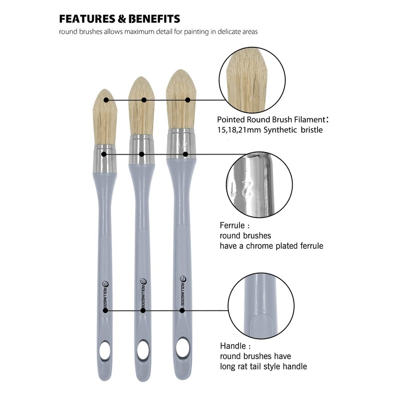 ROLLINGDOG 6 Piece Flat Brush Round Brush Paint Brush Set