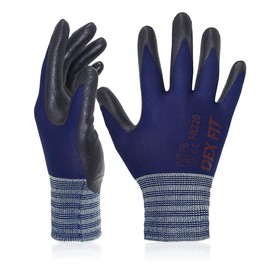 DEX FIT Nitrile Work Gloves FN320, 3D Comfort Stretch Fit, Power Grip, Durable Foam Coated, Thin & Lightweight Premium Nylon, Machine Washable, Navy 7 (S) 3 Pairs