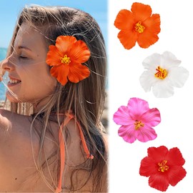 4 Pieces Hawaiian Flower Hair Clips Hawaiian Flower Hair Clips for Women Plumeria Hibiscus Hair Clip Hair Accessories for Girls Women Wedding Beach Summer Multicolor