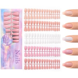 150 Uñas Postizas De Gel Con Punta Francesa, Color Piel, 15 Tamaños, 5 Colores, Para Manicura Casera, Regalo Para Mamá O Tu Pareja (Color Puro - M Ata