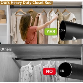 Black Closet Rod,17 to 51 Inches Adjustable Closet Rods for Hanging Clothes 1.3 Inch Diameter Heavy Duty Metal Closet Hanging Rod Closet Bar for Wardrobes,Closet, Bathroom, Windows