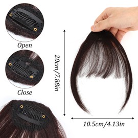 YBEATY 2 PCS Clip in Bangs Natural Brown Black Human Hair Extensions Wispy Bangs Hair Clip with Temples Hairpieces Air Curved Bang Clips on Hairpieces Fake Front Bang Extensions for Women Daily Wear