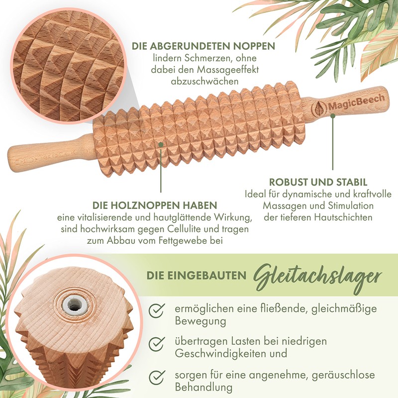 MagicBeech 100% Beech Wood Massage Roller - Wooden Massage Roller