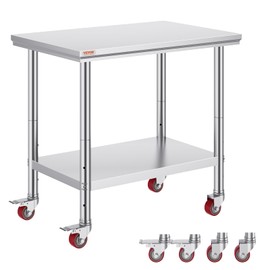 Vevor Mophorn Stainless Steel Work Table 36x24 Inch with 4 Wheels, Casters Heavy Duty Food Prep Worktable for Commercial Kitchen Restaurant, Silver