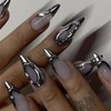BAOYAALIN French Silver Press on Nails Medium Almond Shaped Fake
