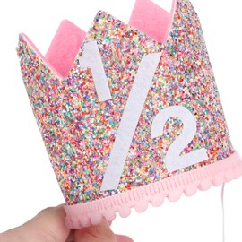 Birthday Crown Baby Rainbow Birthday Party Princess Crown Adjustable Headband Hat Baby Crown for Children Girls Party Hats Decoration Birthday Hat Children's Birthday Party (Half Year)