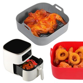 Foopama Air Fryer Silicone Liners, Pot 2 Pcs Reusable Non-Stick Air Fryer Basket Bowl Fit 3-6QT Air fryer Baking Replacement of Flammable Parchment Paper(Square, 7.5 Inch)