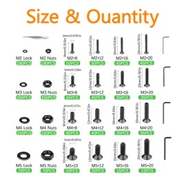 AvrestYPT 1715 Pcs M2 M3 M4 M5 Screws and Nuts Set, Countersunk Bolts and Nuts Assortment, Black Phillips Flat Head Machine Screws with Washers Set(M2 M3 M4 M5 Screw Kit, Black)
