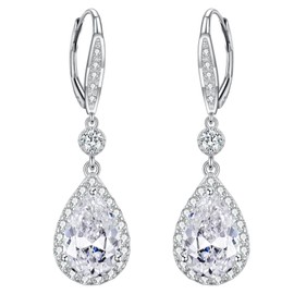 EleQueen Teardrop Bridal Leverback Dangle Earrings Chandelier Screw 925 Sterling Silver Full CZ Clear for Women, Valentine's Day/Mother's Day/Christmas Jewerly Gift for Girlfriend/Mom