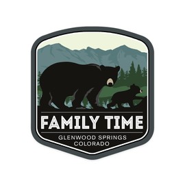 Die Cut Sticker Glenwood Springs, Colorado, Family Time, Black Bear and Cub, Contour Vinyl Sticker 1 to 3 inches (Waterproof Decal for Cars, Water Bottles, Laptops, Coolers), Small