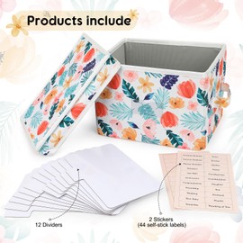 PZRLit Greeting Card Organizer Box with 12 Removable Dividers - Sturdy Fabric Greeting Card Holder with Handles, Store 140+ Cards for Photos, Crafts, Envelopes, Scrapbooking -Garden