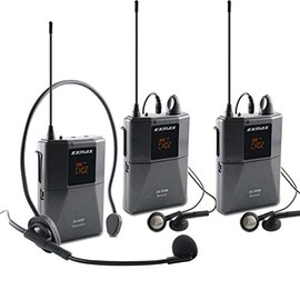 EXMAX UHF-938 UHF Acoustic Transmission Wireless Headset Microphone Audio Tour Guide System for Worship Church Translation Teaching Travel Simultaneous Interpretation(1 Transmitter and 2 Receivers)