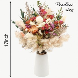 Fymlhomi 17" Dried Flower Bouquets, 100% Natural Dried Flowers with Dried Roses,Bunny Tails,Chrysanthemum Flowers Decor for Vase Rustic Boho Home Decor,Party Fall Decor for Wedding Gift