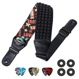 LEKATO Guitar Bass Strap for Electric Guitar Bass, 3" Wide Padded Guitar Strap Neoprene Pad with 3D Sponge Filling Adjustable Length from 45" to 55" with Strap Locks, Picks, Love Stars