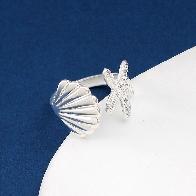 TACBSP Shell Starfish Ring for Women Opening Seashell Ring Adjustable