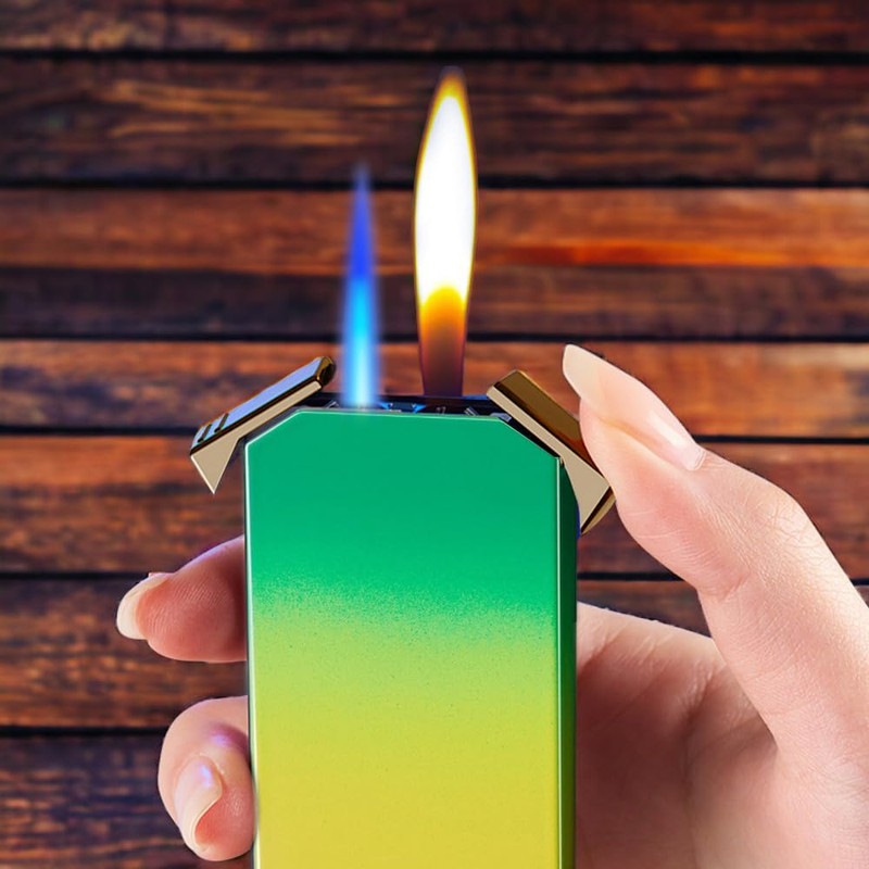 Green Butane Torch Lighter - Dual Flame, Jet Torch, Windproof,