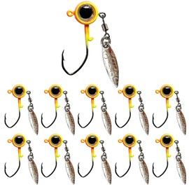 Fish Corner Crappie Jigs Underspin Jig Heads 3D Eyes Crappie Jig Heads Fishing Jig Heads for Crappie Bluegill 10 Packs 1/8oz Yellow Green