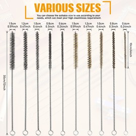 Wire Tube Brushes Bulk for Cleaning Pipe Tube Brass Stainless Steel Round Wire Brush for Auto Parts Christmas, Bottles, Tubes, 5 Sizes(10 Pieces)