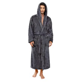 Vulcanodon Mens Robe Big and Tall with Hood, Full Length Plush Robe for Men Long Fleece Bathrobe(DARK GREY, 2XL/3XL)