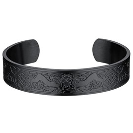 FaithHeart Stainless Steel Bangle for Men Viking Bracelet Punk Gothic Viking Bracelet with Gift Box for Christmas Valentine's Day, Stainless Steel