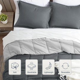 satisomnia Twin Comforter Set Dark Grey, Lightweight Comforters Twin Size Bed, Soft Breathable Down Alternative Bed Comforter Set, Reversible All Season 2Pcs Twin XL Bedding Set with 1 Pillow Sham